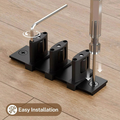 Sliding Closet Door Floor Guide installation with adjustable 3-roller design, black aluminum, floor mount for double bypass door