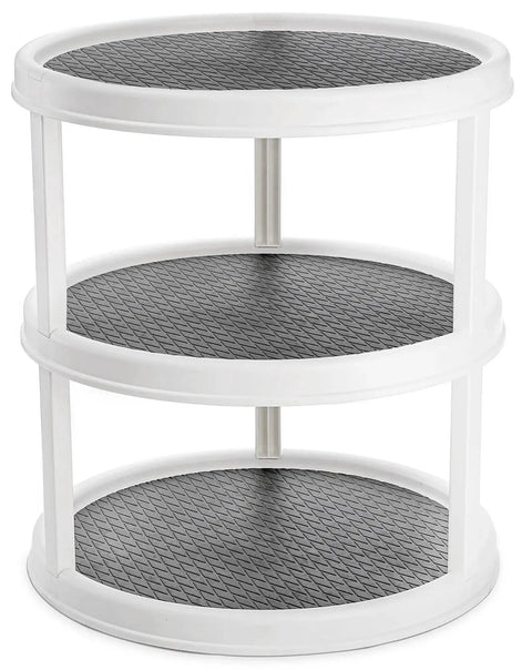 3 Tier Lazy Susan Turntable 12 Inch Round Rotating Kitchen Spice Organizer Non Skid Storage Container Grey ideal for pantry use