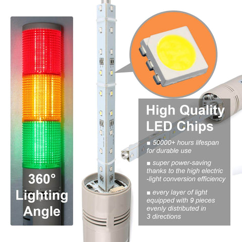Industrial Signal Tower Light Set For Factory Floors With RGB LED Indicators 110V 3 Tiers LED Andon Light Without Sound