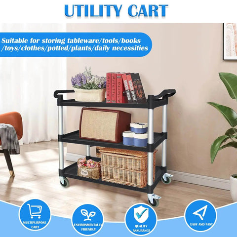 Heavy Duty 510 Lb Capacity Utility Cart With Locking Wheels AQNIEGEP 3 Tier Mobile Kitchen Cart With Storage Items