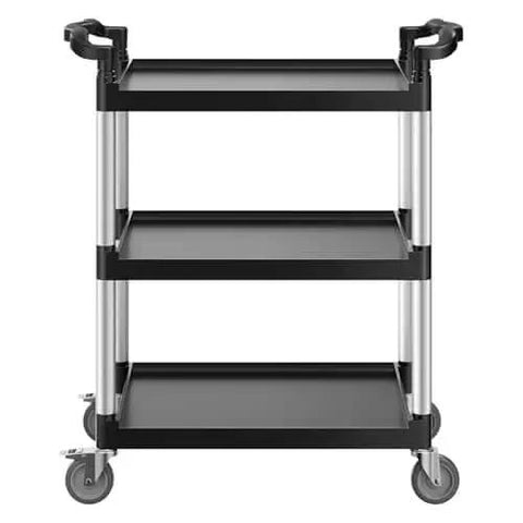 Heavy Duty 3 Tier Utility Cart With 360 Degree Swivel Wheels And Brakes, 300 Lb Load Capacity, Food Service Cart front view