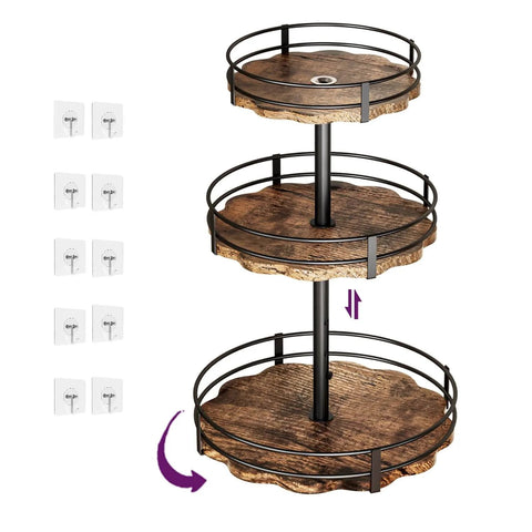 Heavy Duty 3 Tier Lazy Susan Organizer, Adjustable Height Rotating Spice Rack with Thickened Wooden Boards and Stable 360 Rotation