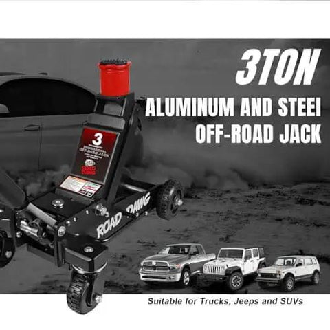 Heavy Duty Off Road Floor Jack With 3 Ton Capacity And Big Wheel Design For Muddy Terrains, Dual Pistons Quick Lift Pump, Aluminum And Steel Construction, Lifts Trucks SUVs ATVs And Other Off Road Vehicles, Road Dawg 6000 Lb Capacity
