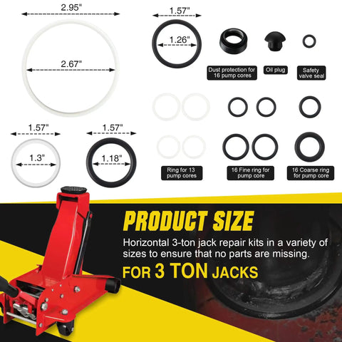 Complete 3 Ton Floor Jack Repair Kit With Low Side Pump Piston Plungers And 17 Piece Hydraulic Seal Set For Dual Pump Jacks