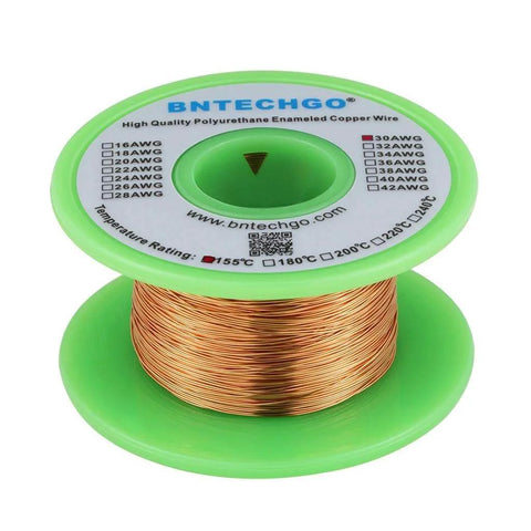 Spool of 30 AWG Magnet Wire, Enameled Copper Wire, and Magnet Winding Wire, 4 oz, 0.0098" Diameter, Temperature Rating 155℃ for Transformers Inductors