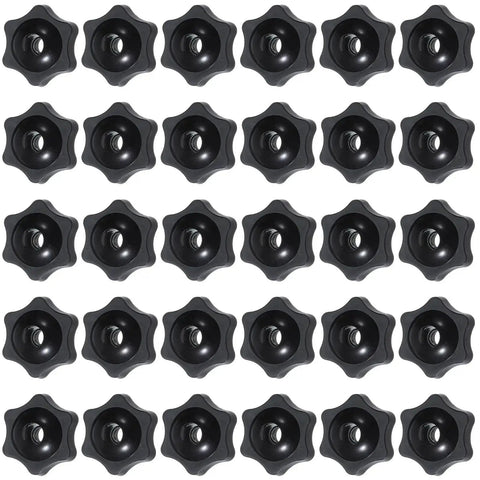 30 Pcs 1/4-20 Star Knobs With Hexagon Head Through Hole Clamping Knobs Black Nylon Screw On Through Threaded Knob Nuts For T Track Bolts