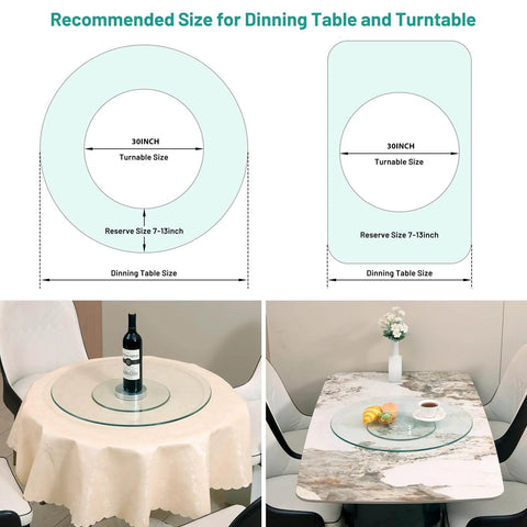 30 Inch Heavy Duty Lazy Susan Turntable with Extra Thick 1/3 Inch Tempered Glass on dining tables