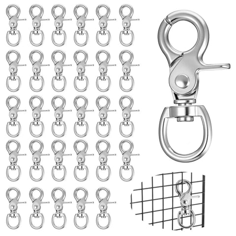 30 Pack Trigger Snap Hooks With Swivel Lobster Clasps Heavy Duty Zinc Alloy Lanyard Clips displayed on grid background