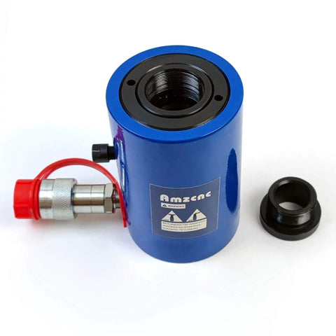 Beefy 30 Ton Hollow Hydraulic Cylinder Jack With Four Inch Stroke 100mm Single Acting Ram 10,000 PSI Max Pressure front view