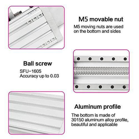 300mm Stroke CNC Linear Stage Motion Actuator X Y Z Axis Linear Slide Rail Aluminum Alloy Cross Sliding Table Linear Rail Guide SFU1605 Ballscrew+Nema23 57 Stepper Motor for CNC