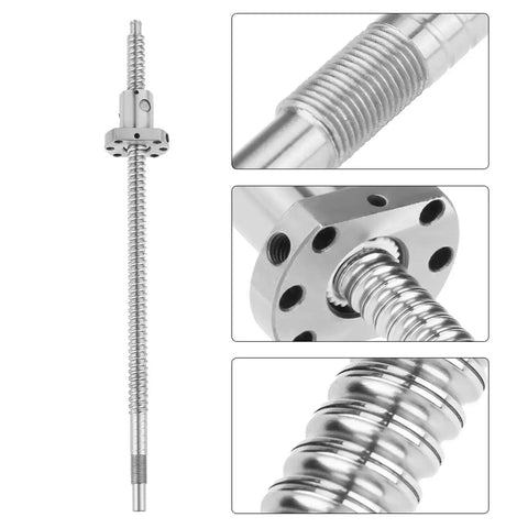 300mm Rolled Ballscrew Ball Nut Anti-Backlash for Precision CNC Linear Motion, silver, detailed views, smooth operation.