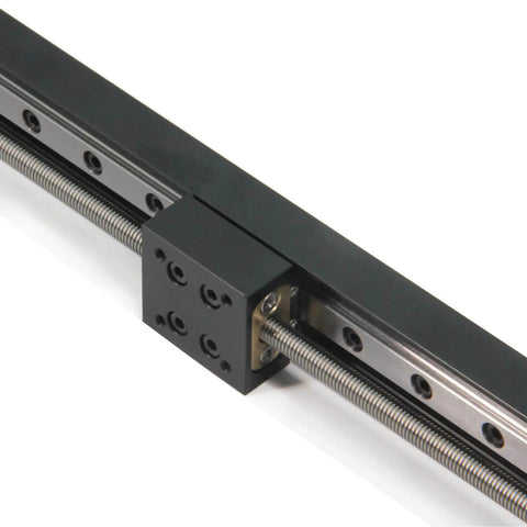 Close-up of 300mm effective travel length mini linear rail guide lead screw T6x1 with NEMA11 motor for DIY CNC.