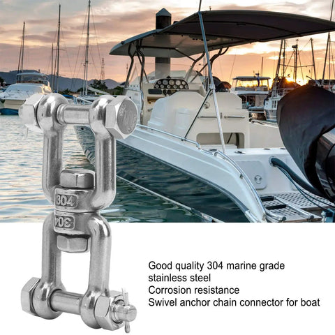 Two-pack 304 stainless steel anchor swivel shackles with rotating ring, M10, close-up view