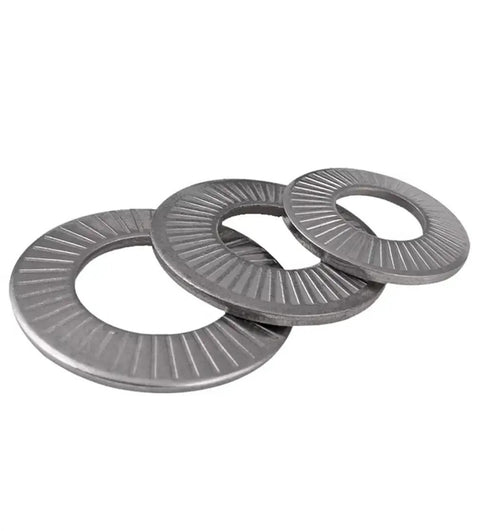 Three 304 Stainless Steel Conical Disc Spring Cup Washers Three Eighths Inch ValuePack in varying sizes.