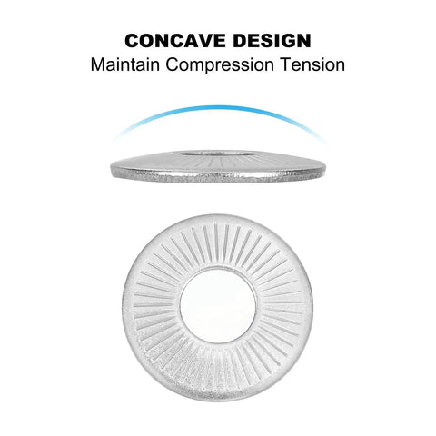 Diagram of 304 Stainless Steel Belleville Spring Washers M10x27 Conical Knurled Pack Of 10 showing concave design and knurled edge.