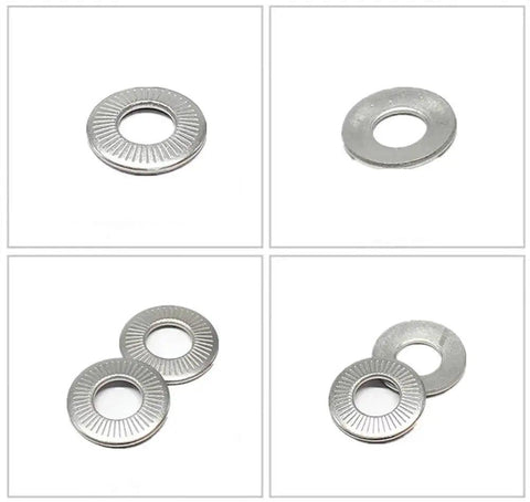304 Stainless Steel Belleville Spring Washers Kit with Serrated Conical and Knurled Designs, Assortment of Seven Sizes