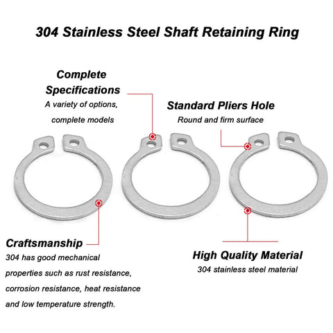 Eight Sizes External Circlip Snap Ring Set In 304 Stainless Steel From 35mm To 47mm For Cars, Electrical Systems And Bearings