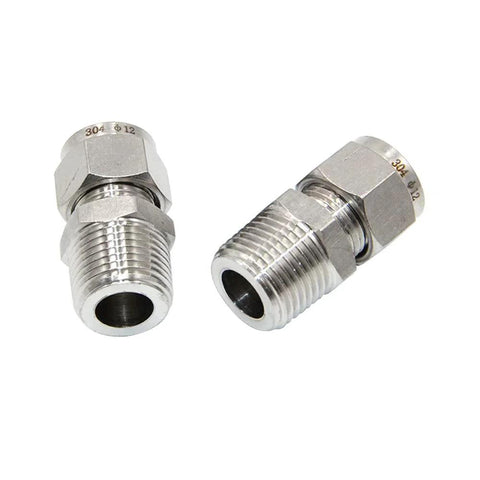 Pair of 304 stainless steel compression fittings for 1/4" OD tube to 1/8" NPT male coupler with double ferrules pack of two.