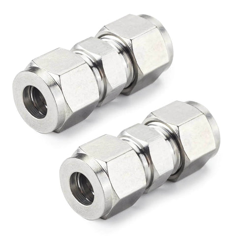 304 Stainless Steel Compression Tube Fitting Union With Double Ferrule 8mm Tube OD To 8mm Tube OD Set Of 2