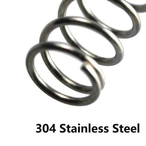 Close-up of a 304 stainless steel coil spring, showing part of the 10 Pack Compression Springs, 304 Stainless Steel, High Elasticity And Stability.