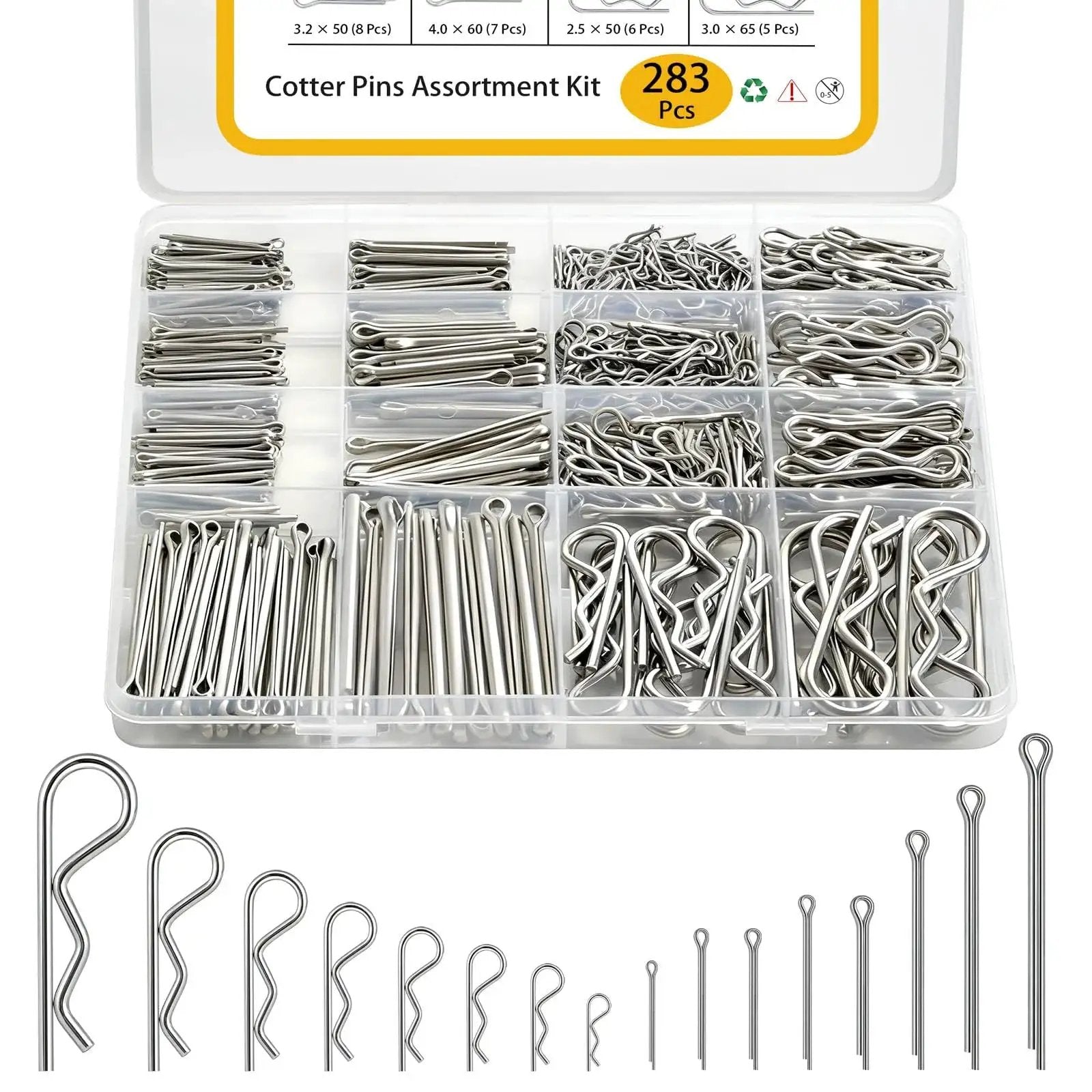 304 Stainless Steel Cotter Pin Kit - 283 Pcs for Repai...