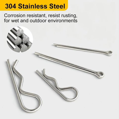 All Purpose Cotter Pin Kit With 283 Pcs In 304 Stainless Steel 16 Sizes Of Straight Pins And 129 R Clips For Automotive