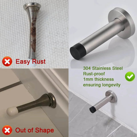 Comparison of old rusted door stopper and Door Stopper Black, 304 Stainless Steel Thicken 1mm Sound Dampening Door Stop Bumper Wall Protetor 2 Pack