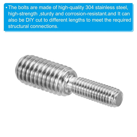 M5x15mm To M8x15mm Double End Threaded Stud Bolt in 304 Stainless Steel, showing corrosion-resistant metal surface