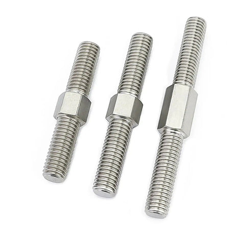 Three Double End Thread Rods Set 304 Stainless Steel Left Right Hand Threads M4 to M16 showcasing threaded sections.