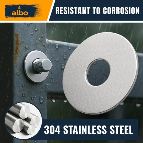 Close-up of a 100 Pcs Stainless Fender Washers 1/4 X 1-1/4 Inch installed on metal in rain, showing corrosion resistance.
