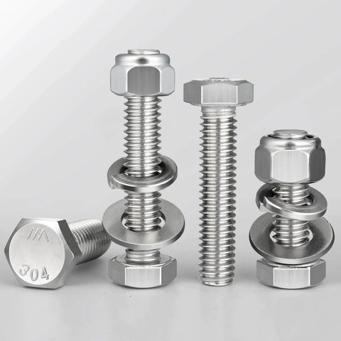 18 Sets 1/4-20 X 1-1/4 Hex Head Bolts Kit With Lock Nuts Flat Washers And Lock Washers 304 Stainless 18-8, close-up view