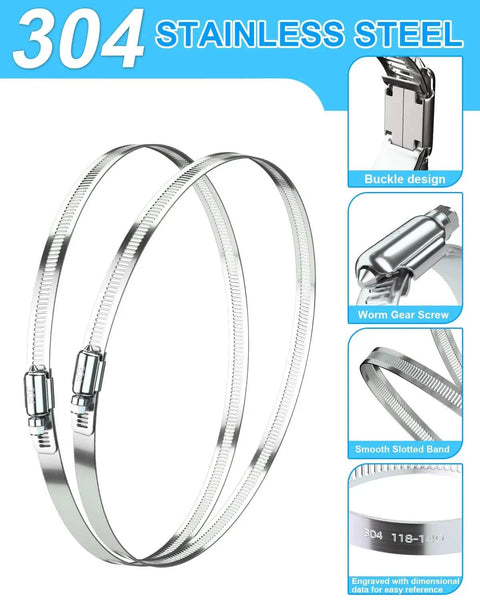 Hose Clamp Set Of Six 12 Inch 304 Stainless Steel Worm Gear Clamps For Fuel Lines Dryers Intercoolers Garden Water Piping Washing Machines And Automotive Plumbing 290mm To 310mm Clamp Size