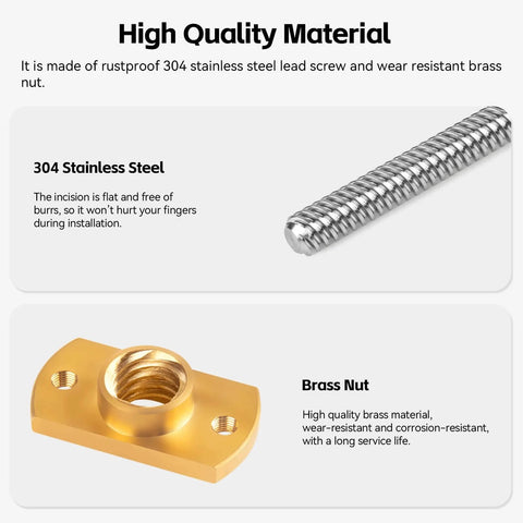304 stainless steel threaded lead screw and brass nut from ✝️ 365mm t8 z axis lead screw z rod stainless steel threaded rod with brass nut z-axis upgrade kit