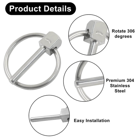 Set Of 4 Heavy Duty Linch Pins With Ring, 304 Stainless Steel, One Eighth By Three Quarters Inch, Rust Resistant And Weather Ready