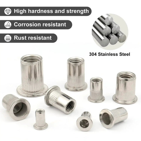 25 Pack Rivet Nut Set 3/8-16 UNC In 304 Stainless Steel With Knurled Body For A Strong Grip And Easy Riveting Display