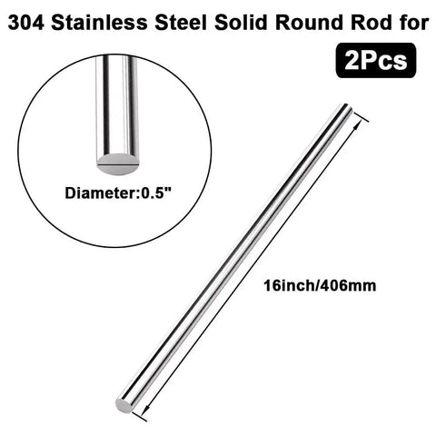 Heavy Duty 16 Inch 0.5 Inch Diameter 304 Stainless Steel Round Rod For DIY Metalworking And Craft Projects Solid Shaft Bar
