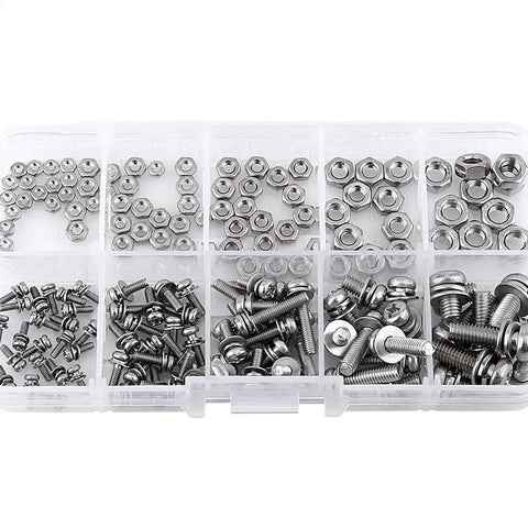 304 Grade Stainless Steel Screw And Nut Kit With 160 Pieces M2 M2.5 M3 M4 M5 Assortment Cross Pan Head Socket Bolts And Washers In Sturdy Storage Box