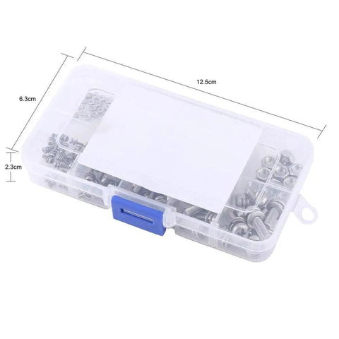 304 Grade Stainless Steel Screw And Nut Kit With 160 Pieces M2 M2.5 M3 M4 M5 Assortment in closed storage box