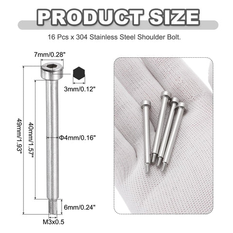 Industrial Grade Stainless Steel Shoulder Bolt Set 16 Pack 4mm Shoulder Diameter 40mm Length Size Chart