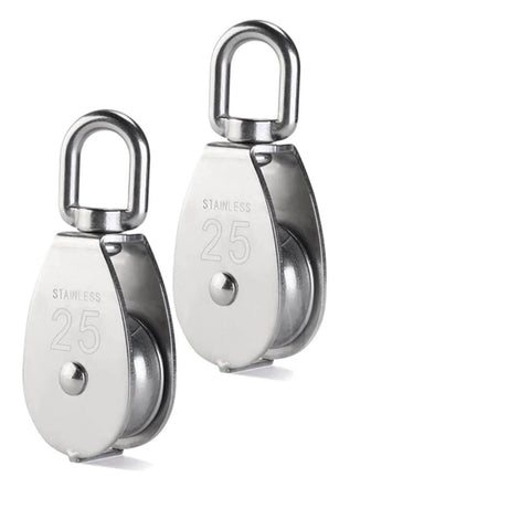 304 Stainless Steel Pully Single Wheel Swivel Pulley Block Lifting Rope 25mm Set, front view showing two pulleys