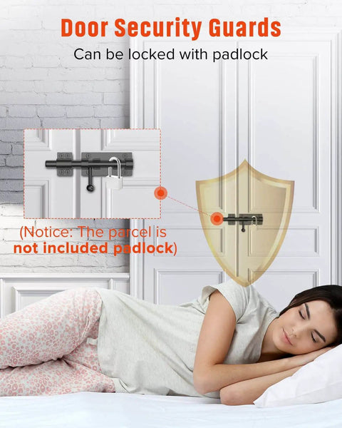 Securely latch gates with a heavy duty slide bolt gate latch in 304 stainless steel with a durable black electroplating finish shown installed on door.