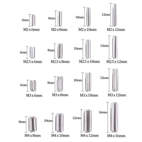 Durable 304 Stainless Steel Slotted Spring Pin Assortment Kit 180 Pcs In M2 M2.5 M3 M4 Sizes With Transparent Storage Box