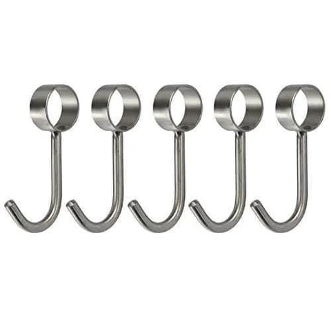 Five 304 Stainless Steel Kitchen Rail Hooks Hangers Wall Mounted (Rod Hook) displayed on a white background