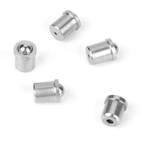 5 pieces of 20pcs 4x5mm 304 Stainless Steel Ball Plunger Set, Spring Loaded Smooth Ball Detent Screws laying on a white background.