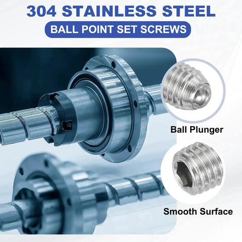 M5x20mm Ball Point Set Screws 304 Stainless Steel 20 Pieces in industrial machine setup, showing ball plunger and smooth surface details