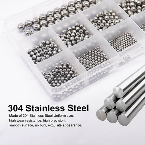 304 stainless steel balls and rods in a container showcasing uniform size and shiny surface