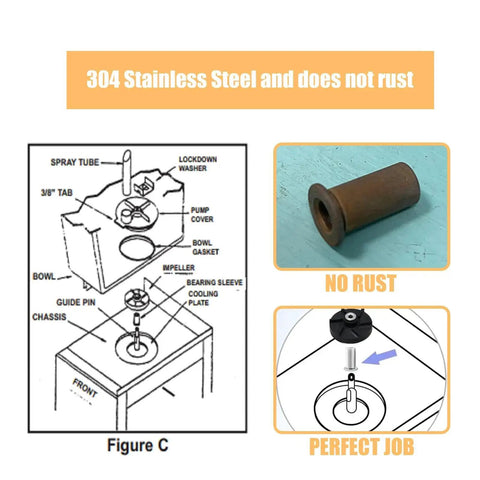 Diagram and image of 304 Stainless Steel Bearing Sleeve Replacement For Crathco 3220 Bubbler Jet Spray Systems non-rusting feature.