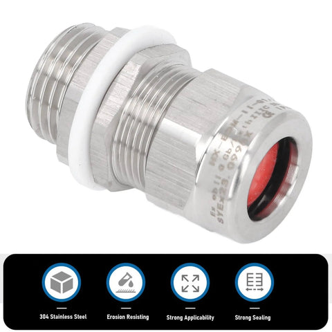 Heavy Duty 304 Stainless Steel Cable Gland G1/2 IP66 Waterproof Armored Connector With Extended Thread IP68 Strain Relief Grommet