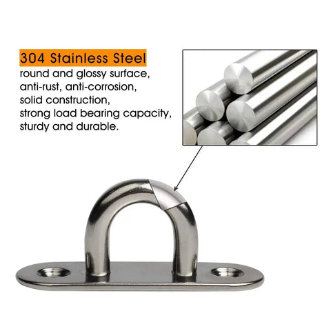 10-Pack 304 Stainless Steel Ceiling Hook Ring Hooks With Enclosed Eye Plate M5, rust resistant and high load bearing, close-up view.