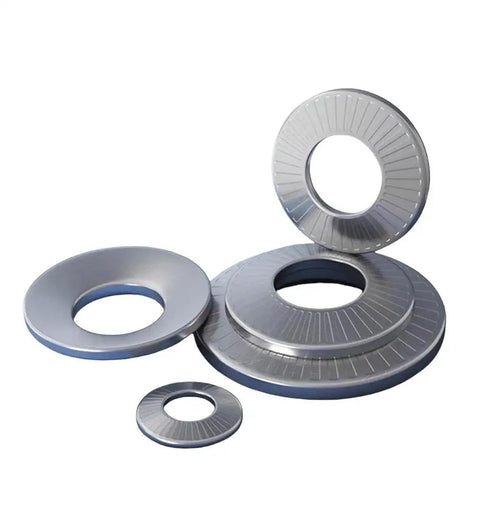 304 Stainless Steel Conical Disc Spring Cup Washers Three Eighths Inch ValuePack shown stacked